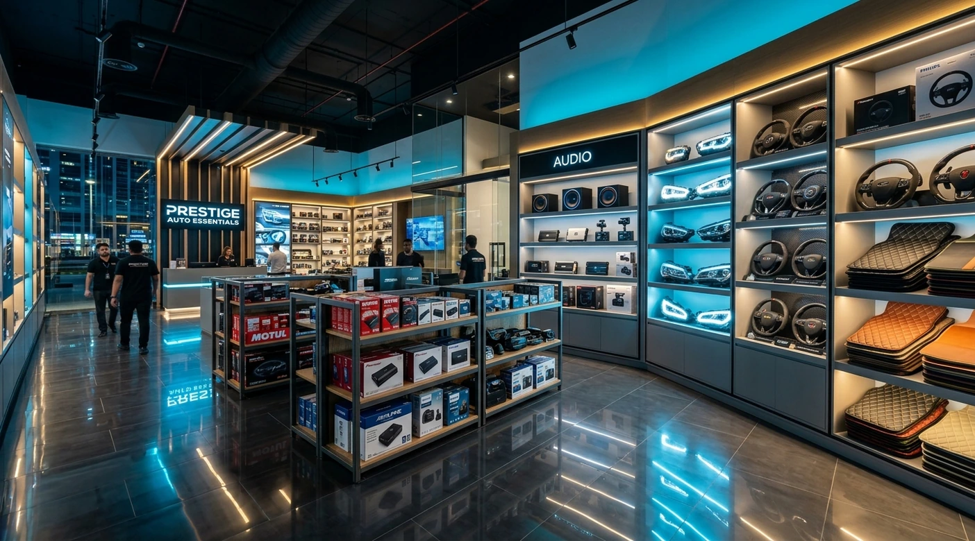 Premium automotive accessories retail showroom and wholesale distribution center
